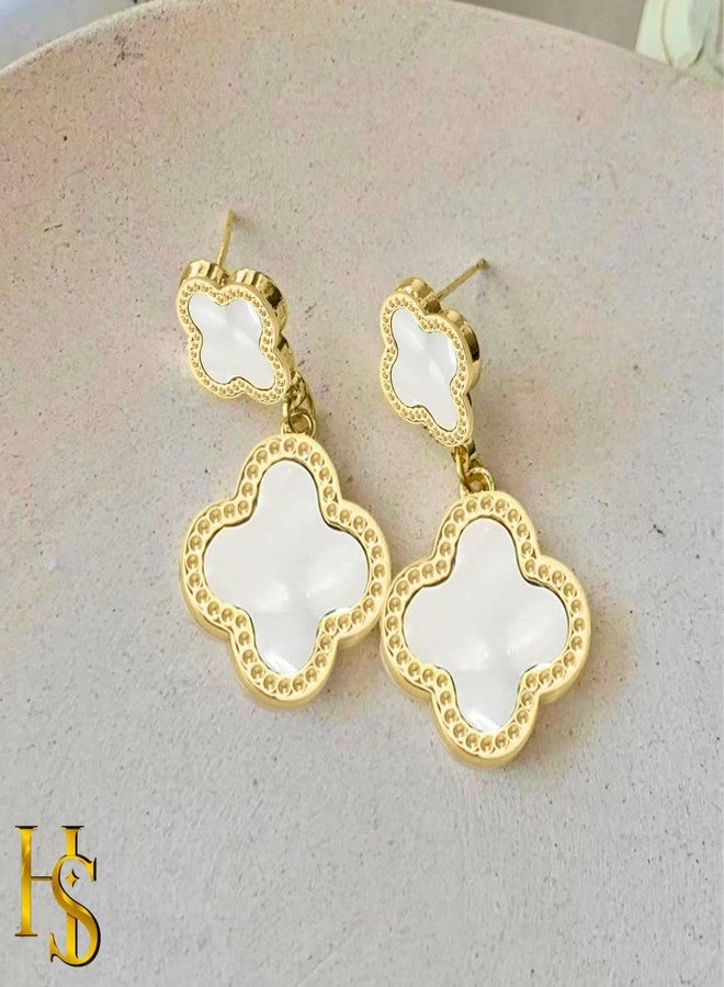 HighSpark Stud Earrings for Women | Dangle Stud Earrings | White - Image 4